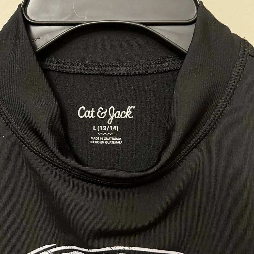 Cat & Jack youth boys size large(12/14) black Lunch swim shirt.